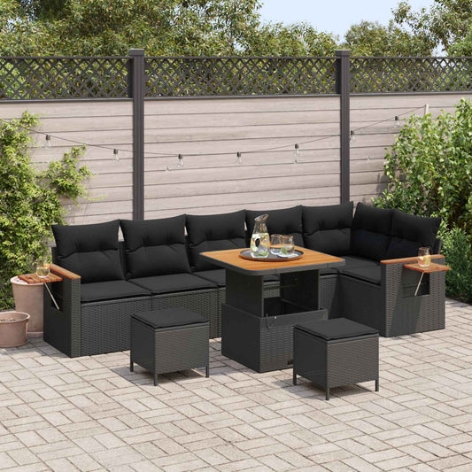 Tuinbankenset 9 pcs Zwart Poly rattan en gepoedercoat staal is nu te koop bij PeponiXL, paradijselijk wonen!