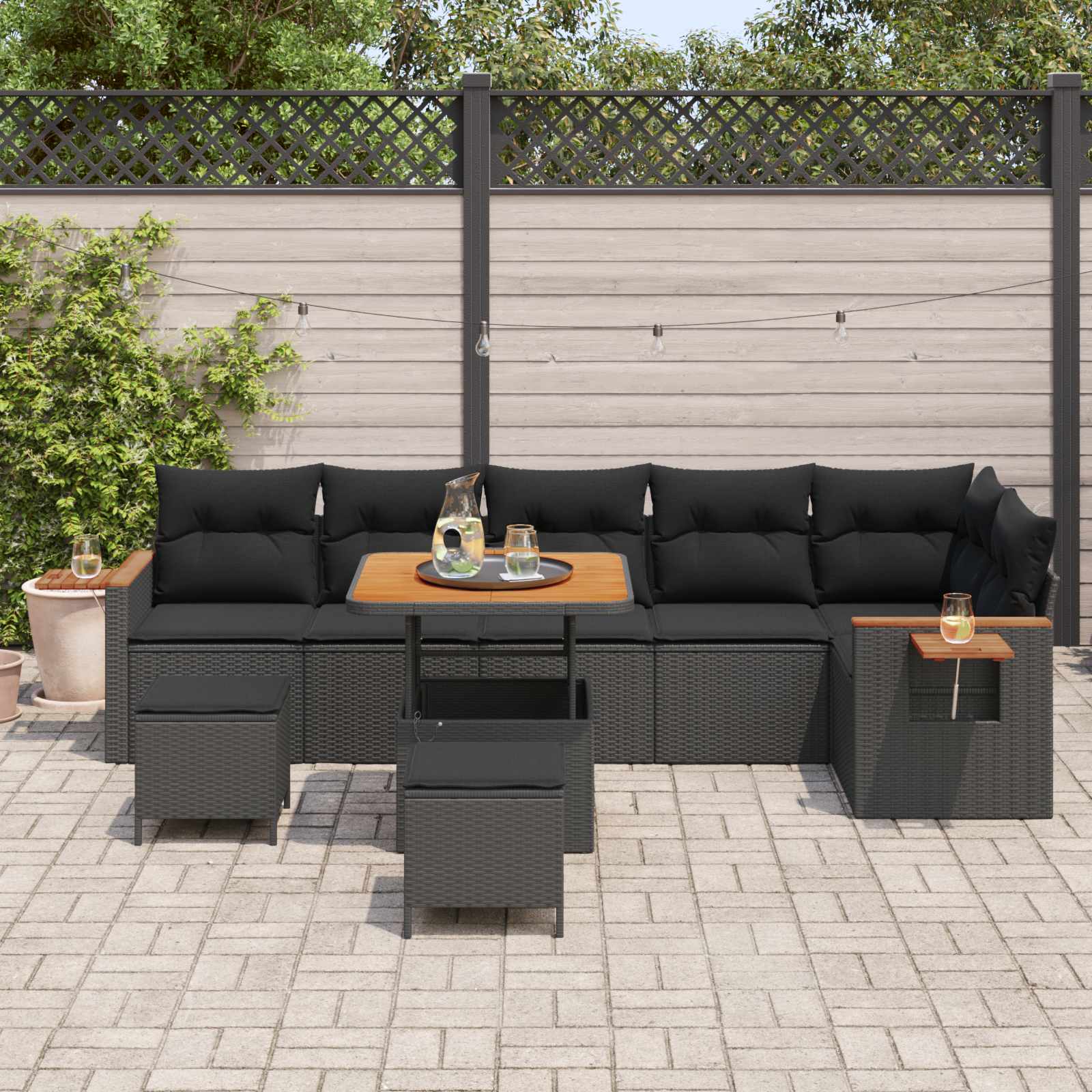 Tuinbankenset 9 pcs Zwart Poly rattan en gepoedercoat staal is nu te koop bij PeponiXL, paradijselijk wonen!