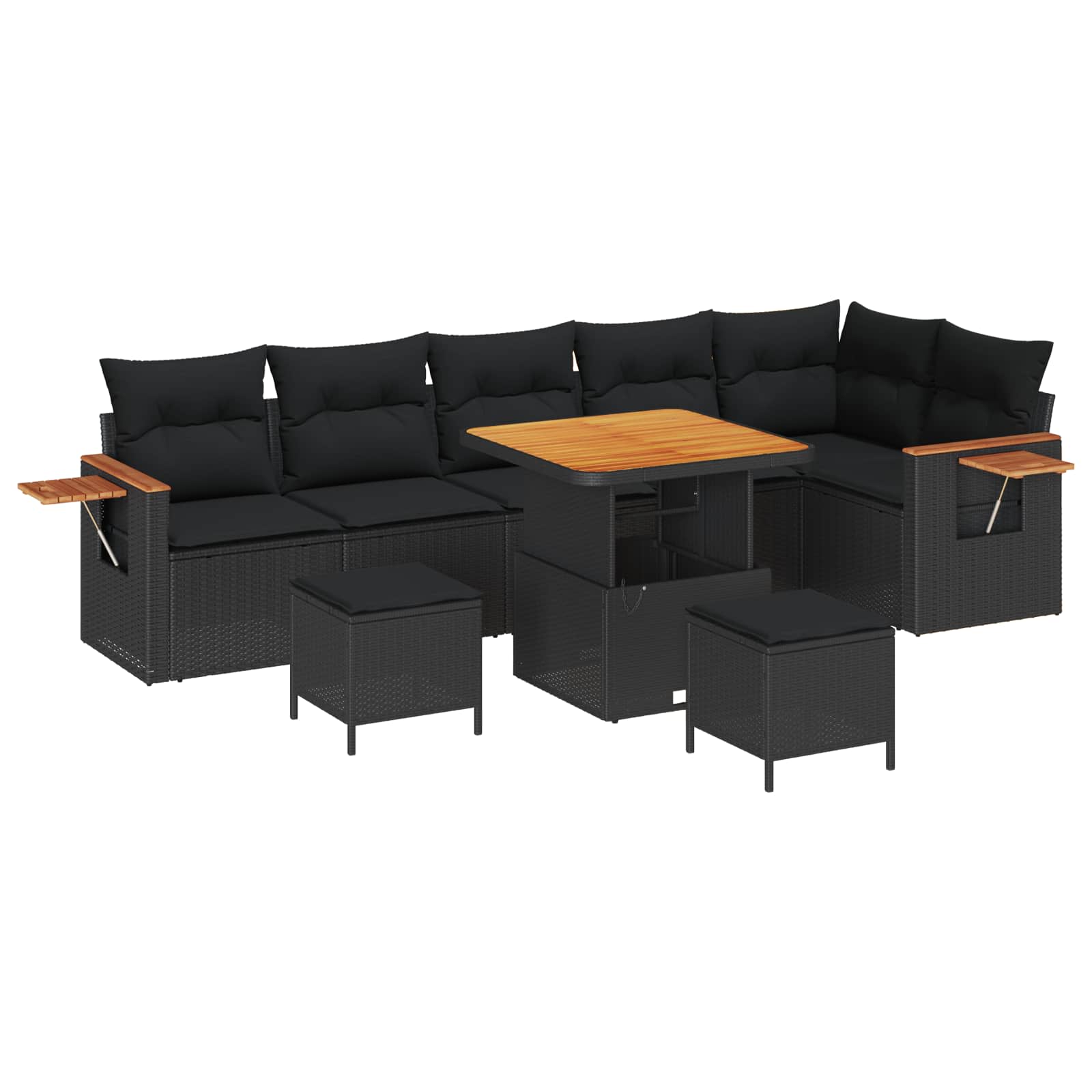 Tuinbankenset 9 pcs Zwart Poly rattan en gepoedercoat staal is nu te koop bij PeponiXL, paradijselijk wonen!