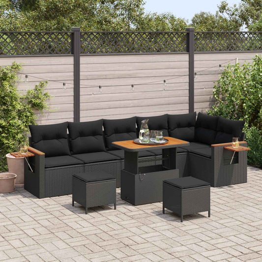 Tuinbankenset 9 pcs Zwart Poly rattan en gepoedercoat staal is nu te koop bij PeponiXL, paradijselijk wonen!