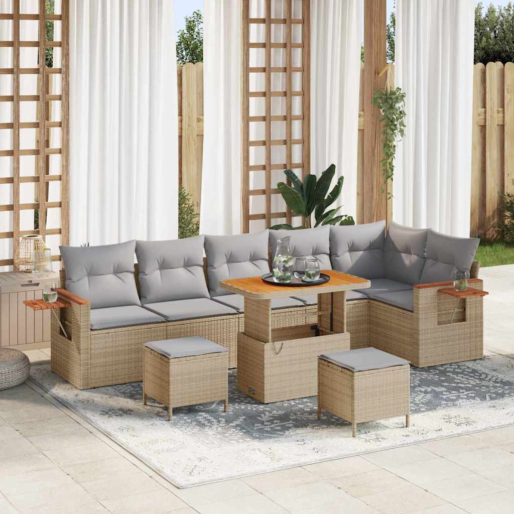 Tuinbankenset met kussen 9 pcs Beige en Licht Grijs is nu te koop bij PeponiXL, paradijselijk wonen!