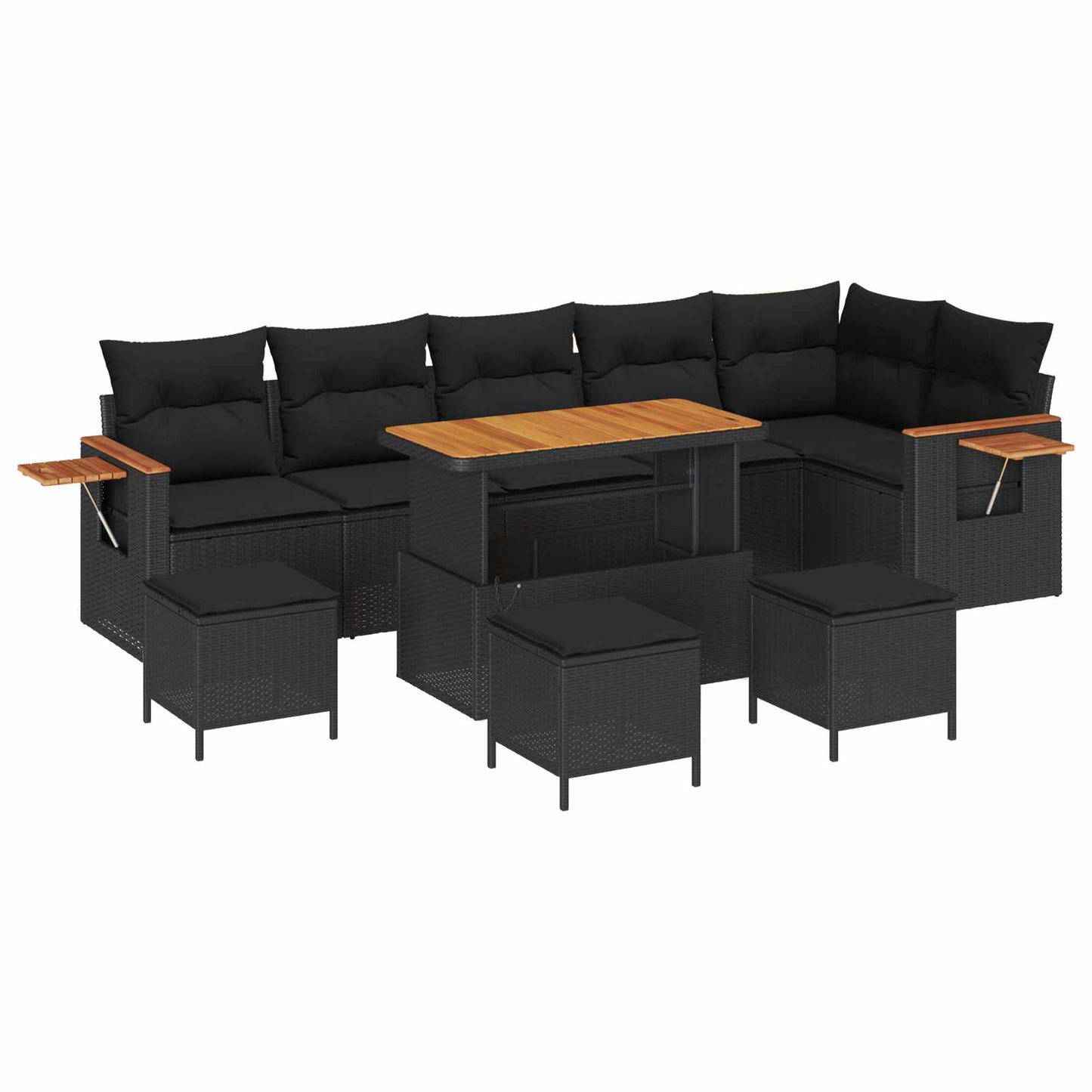 Tuinbankenset 10 pcs Zwart Poly rattan en gepoedercoat staal is nu te koop bij PeponiXL, paradijselijk wonen!