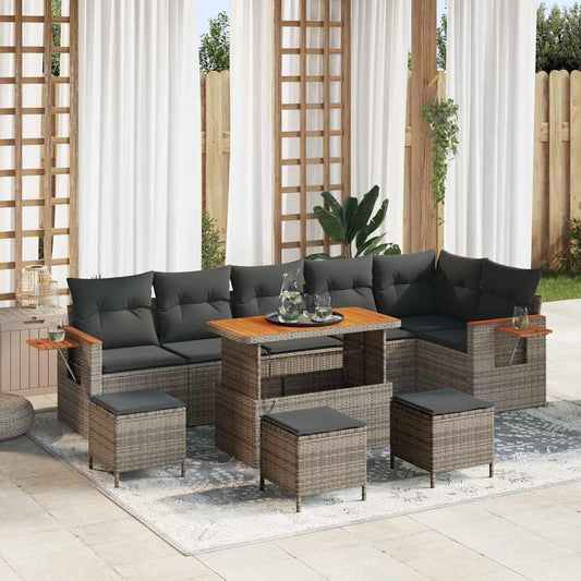 Tuinbankenset 10 pcs Grijs Poly rattan en gepoedercoat staal is nu te koop bij PeponiXL, paradijselijk wonen!
