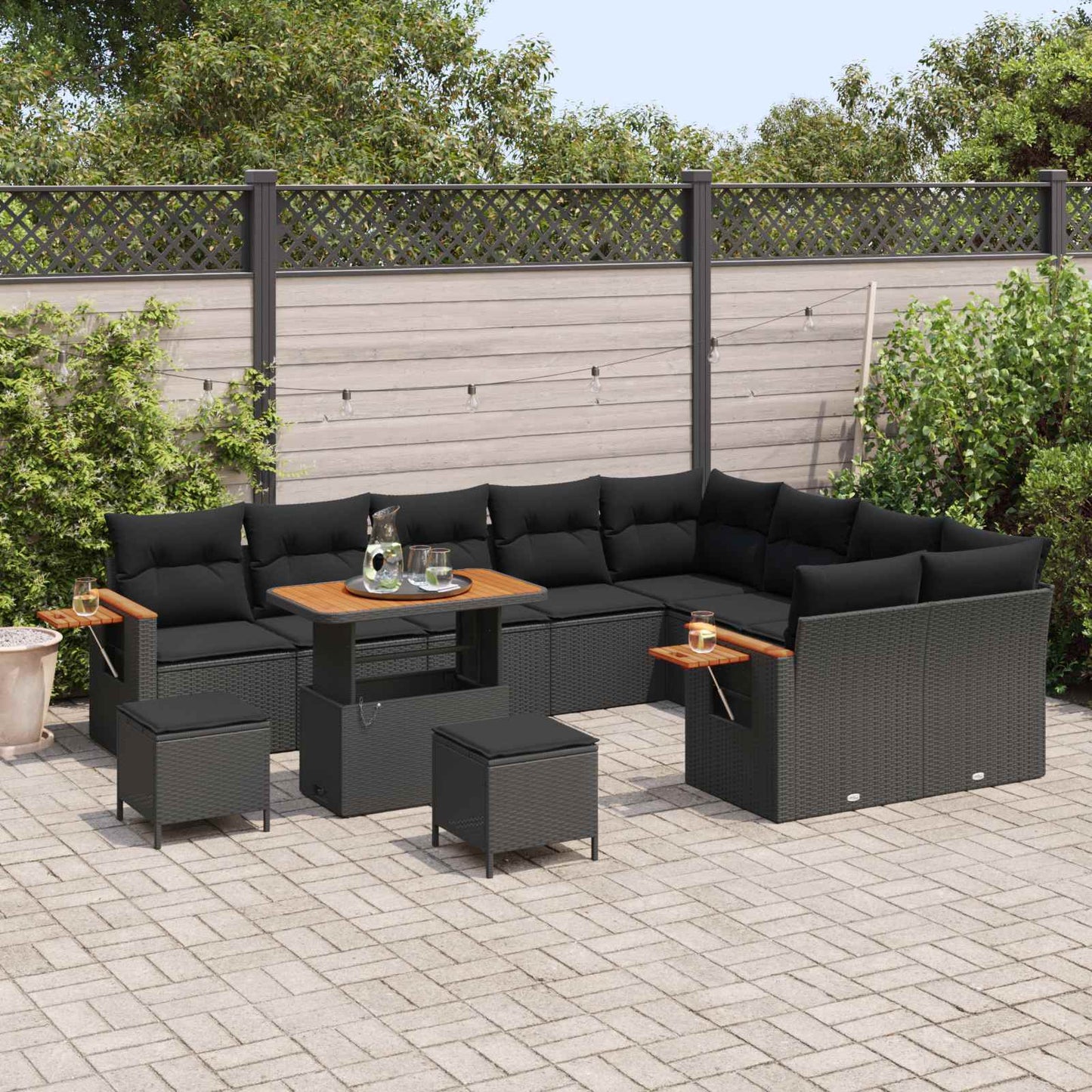 Tuinbankenset 12 pcs Zwart Poly rattan en gepoedercoat staal is nu te koop bij PeponiXL, paradijselijk wonen!