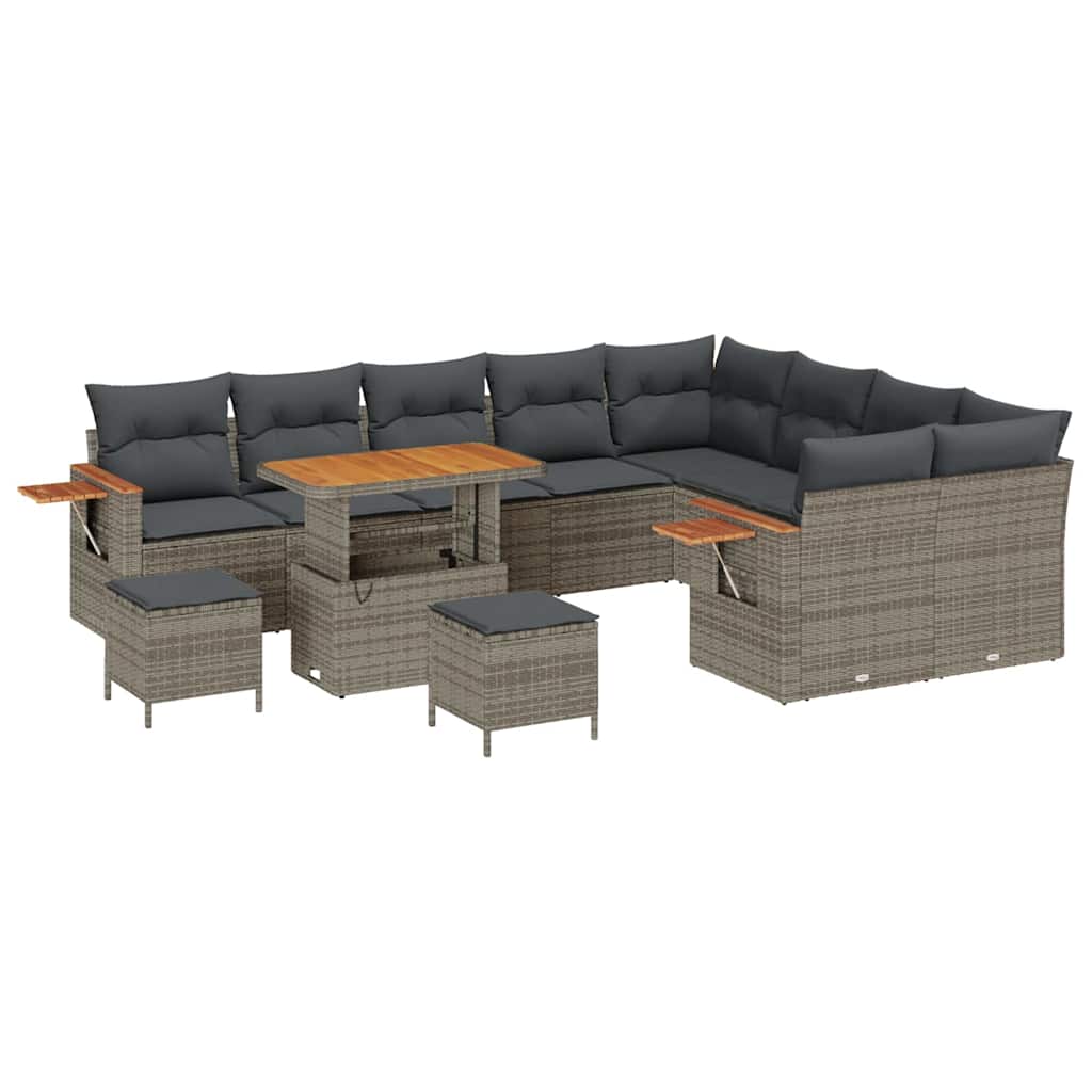 Tuinbankenset 12 pcs Grijs Poly rattan en gepoedercoat staal is nu te koop bij PeponiXL, paradijselijk wonen!