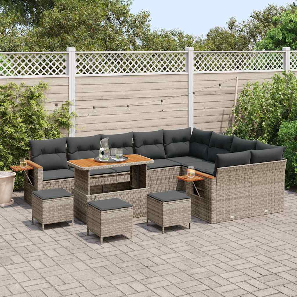 Tuinbankenset 13 pcs Grijs Poly rattan en gepoedercoat staal is nu te koop bij PeponiXL, paradijselijk wonen!