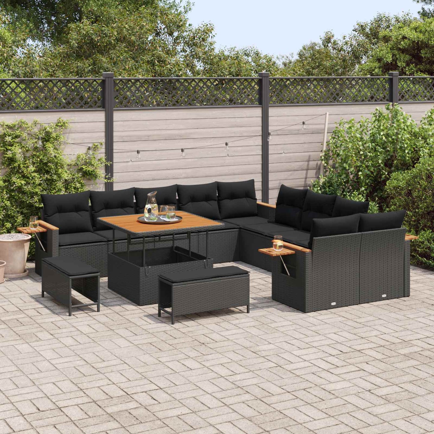 Tuinbankenset 13 pcs Zwart Poly rattan en gepoedercoat staal is nu te koop bij PeponiXL, paradijselijk wonen!
