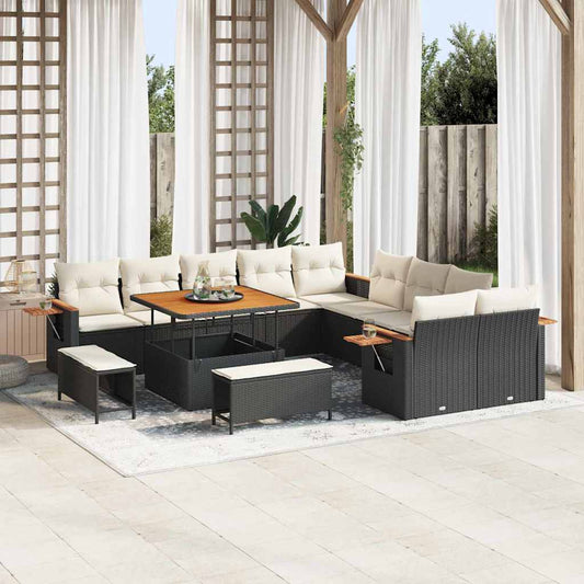 Tuinbankenset met kussen 13 pcs Zwart en Crème is nu te koop bij PeponiXL, paradijselijk wonen!