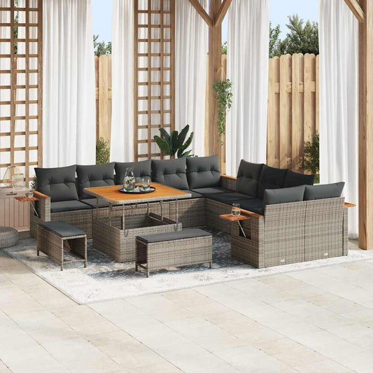 Tuinbankenset 13 pcs Grijs Poly rattan en gepoedercoat staal is nu te koop bij PeponiXL, paradijselijk wonen!