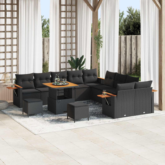 Tuinbankenset 13 pcs Zwart Poly rattan en gepoedercoat staal is nu te koop bij PeponiXL, paradijselijk wonen!