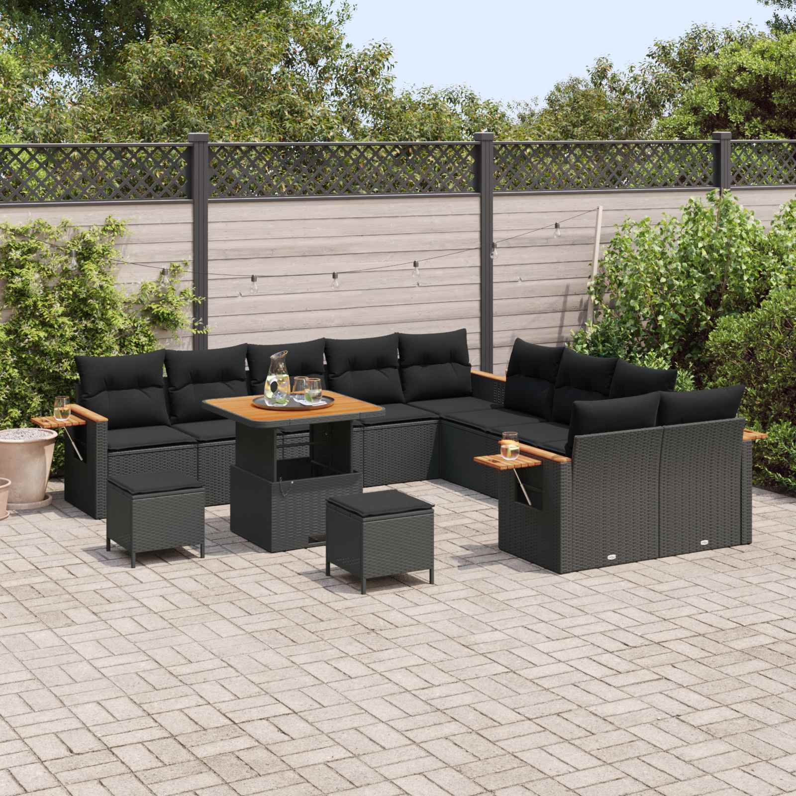Tuinbankenset 13 pcs Zwart Poly rattan en gepoedercoat staal is nu te koop bij PeponiXL, paradijselijk wonen!