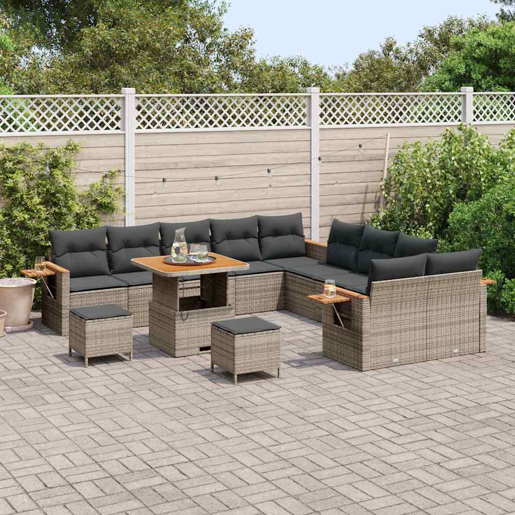Tuinbankenset 13 pcs Grijs Poly rattan en gepoedercoat staal is nu te koop bij PeponiXL, paradijselijk wonen!