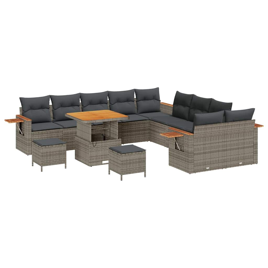 Tuinbankenset 13 pcs Grijs Poly rattan en gepoedercoat staal is nu te koop bij PeponiXL, paradijselijk wonen!