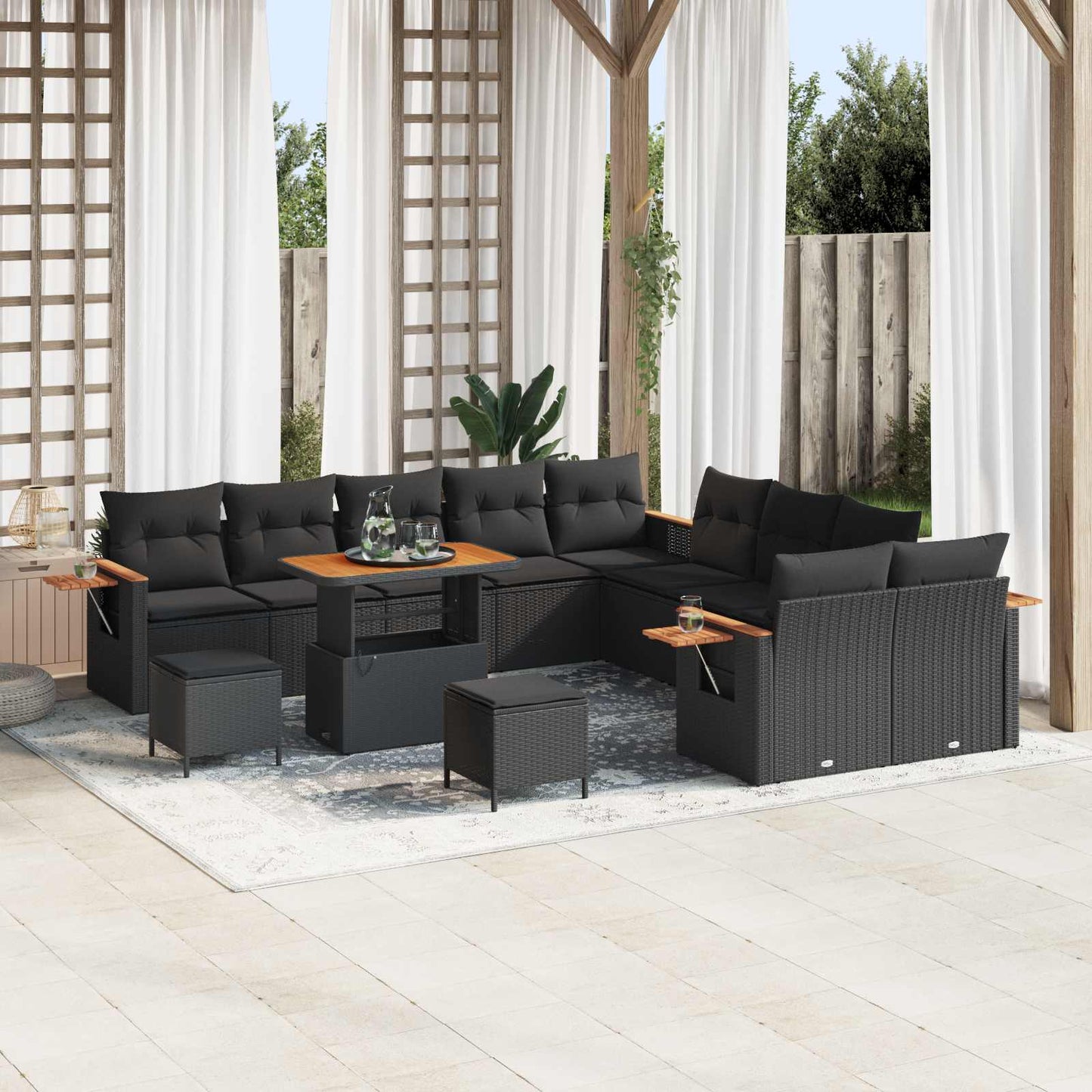 Tuinbankenset 13 pcs Zwart Poly rattan en gepoedercoat staal is nu te koop bij PeponiXL, paradijselijk wonen!
