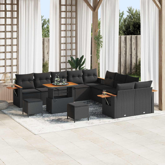 Tuinbankenset 13 pcs Zwart Poly rattan en gepoedercoat staal is nu te koop bij PeponiXL, paradijselijk wonen!