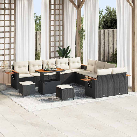 Tuinbankenset met kussen 13 pcs Zwart en Crème is nu te koop bij PeponiXL, paradijselijk wonen!