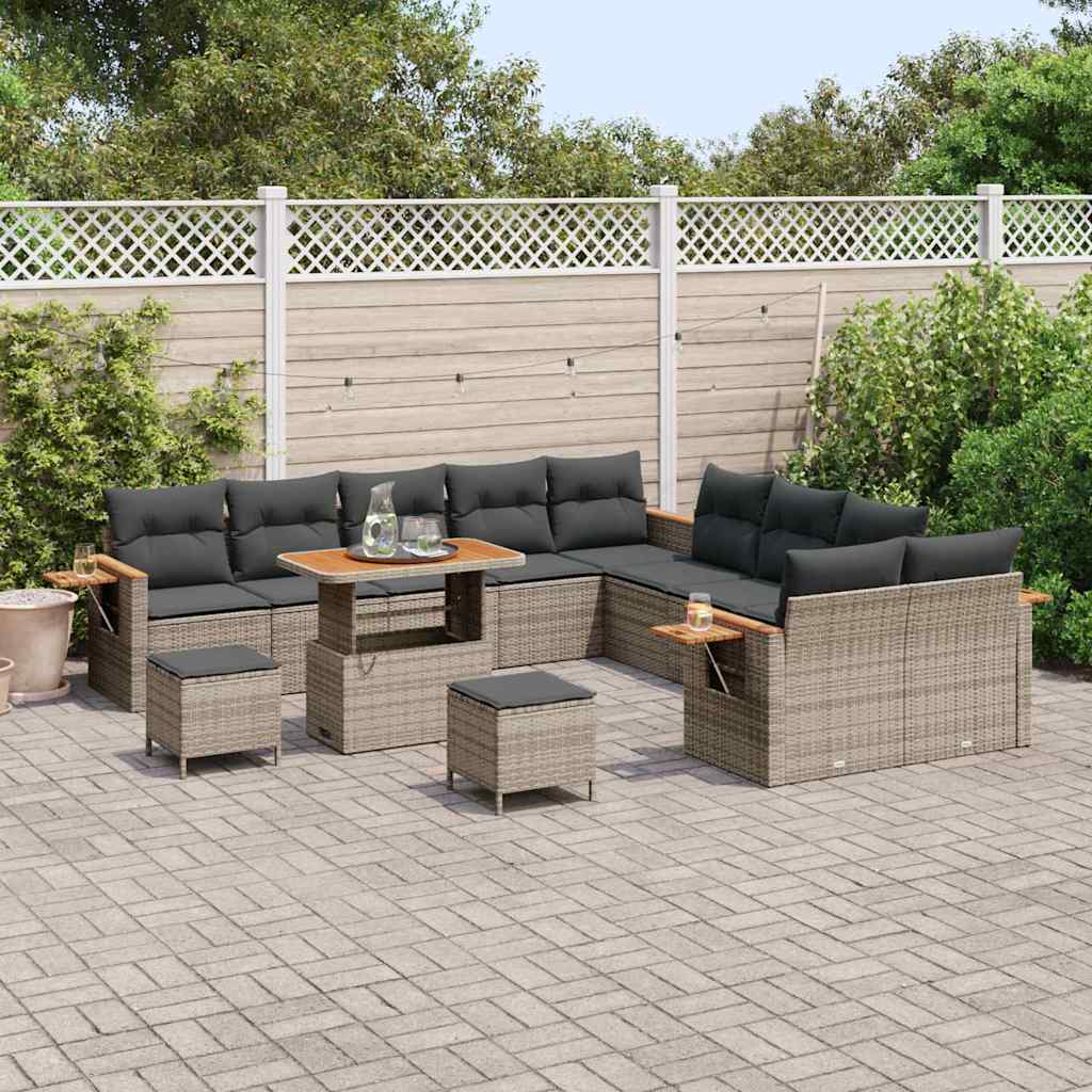 Tuinbankenset 13 pcs Grijs Poly rattan en gepoedercoat staal is nu te koop bij PeponiXL, paradijselijk wonen!