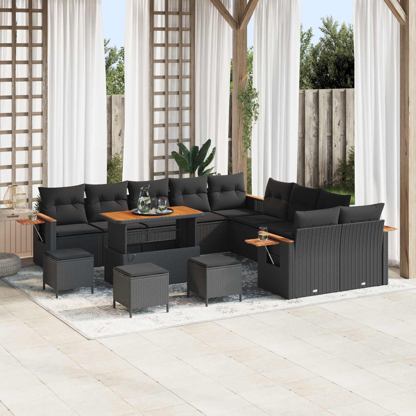 Tuinbankenset 14 pcs Zwart Poly rattan en gepoedercoat staal is nu te koop bij PeponiXL, paradijselijk wonen!