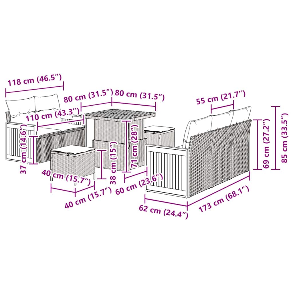 Tuinbankenset met kussen 8 pcs Zwart en Crème is nu te koop bij PeponiXL, paradijselijk wonen!