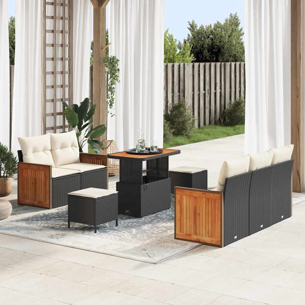 Tuinbankenset met kussen 8 pcs Zwart en Crème is nu te koop bij PeponiXL, paradijselijk wonen!