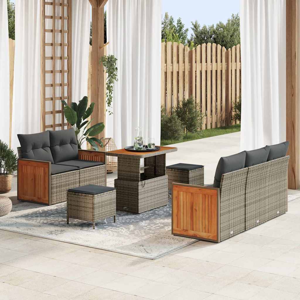 Tuinbankenset 8 pcs Grijs Poly Riet en Poedercoated Staal is nu te koop bij PeponiXL, paradijselijk wonen!