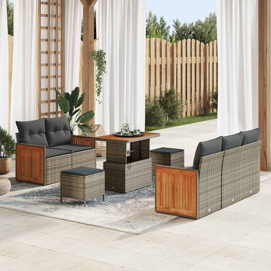 Tuinbankenset 8 pcs Grijs Poly Riet en Poedercoated Staal is nu te koop bij PeponiXL, paradijselijk wonen!