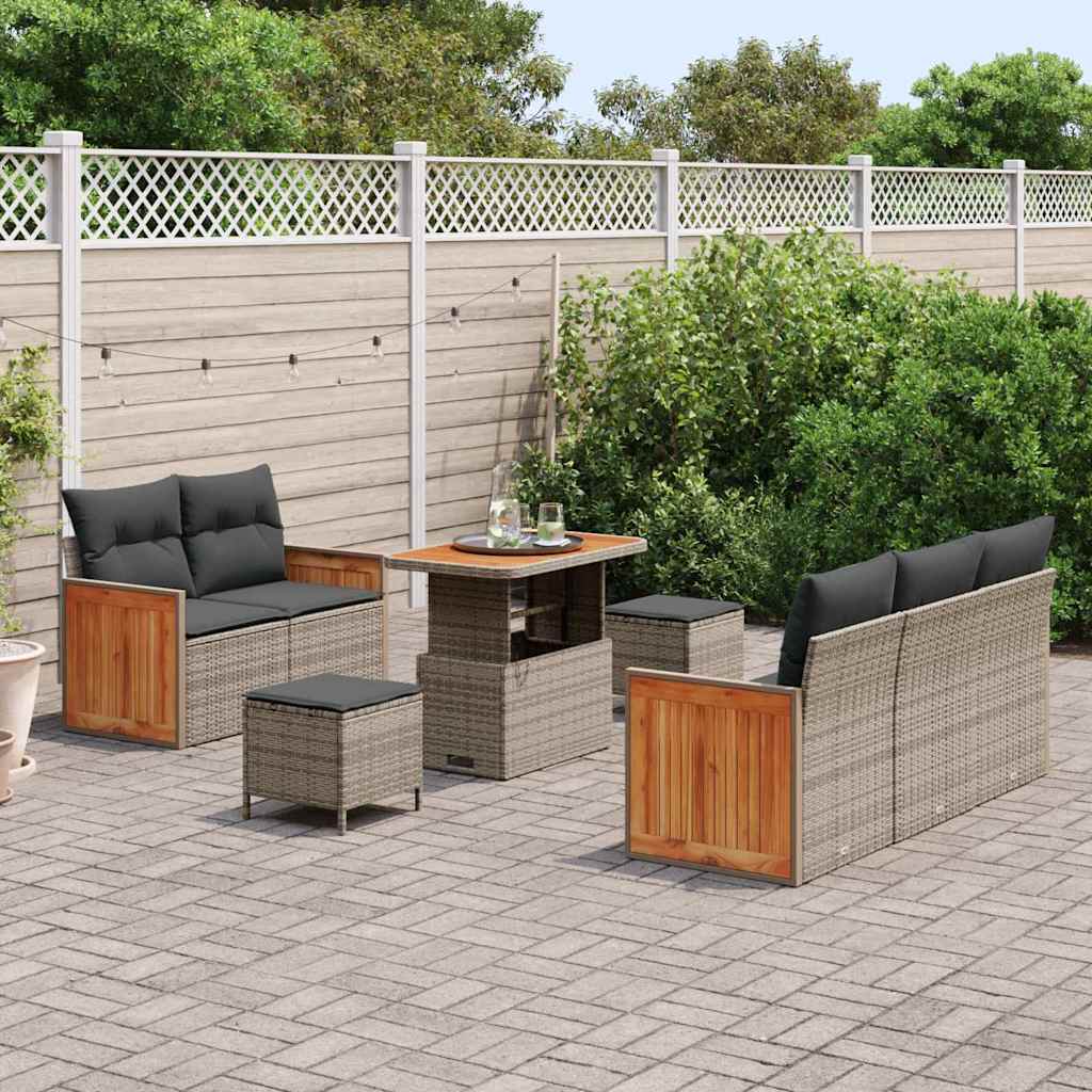 Tuinbankenset 8 pcs Grijs Poly Riet en Poedercoated Staal is nu te koop bij PeponiXL, paradijselijk wonen!
