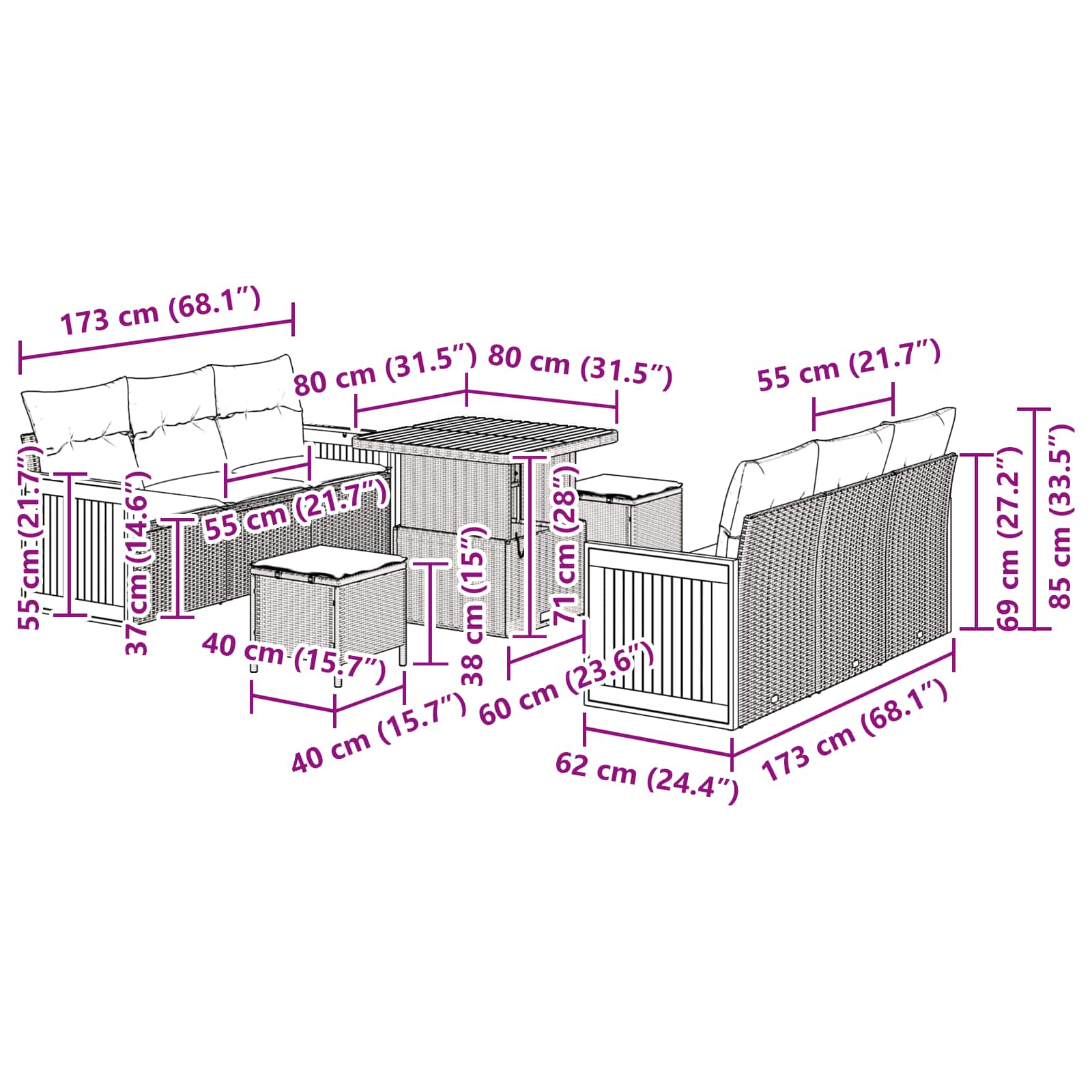 Tuinbankenset 9 pcs Zwart Poly Riet en Poedercoated Staal is nu te koop bij PeponiXL, paradijselijk wonen!