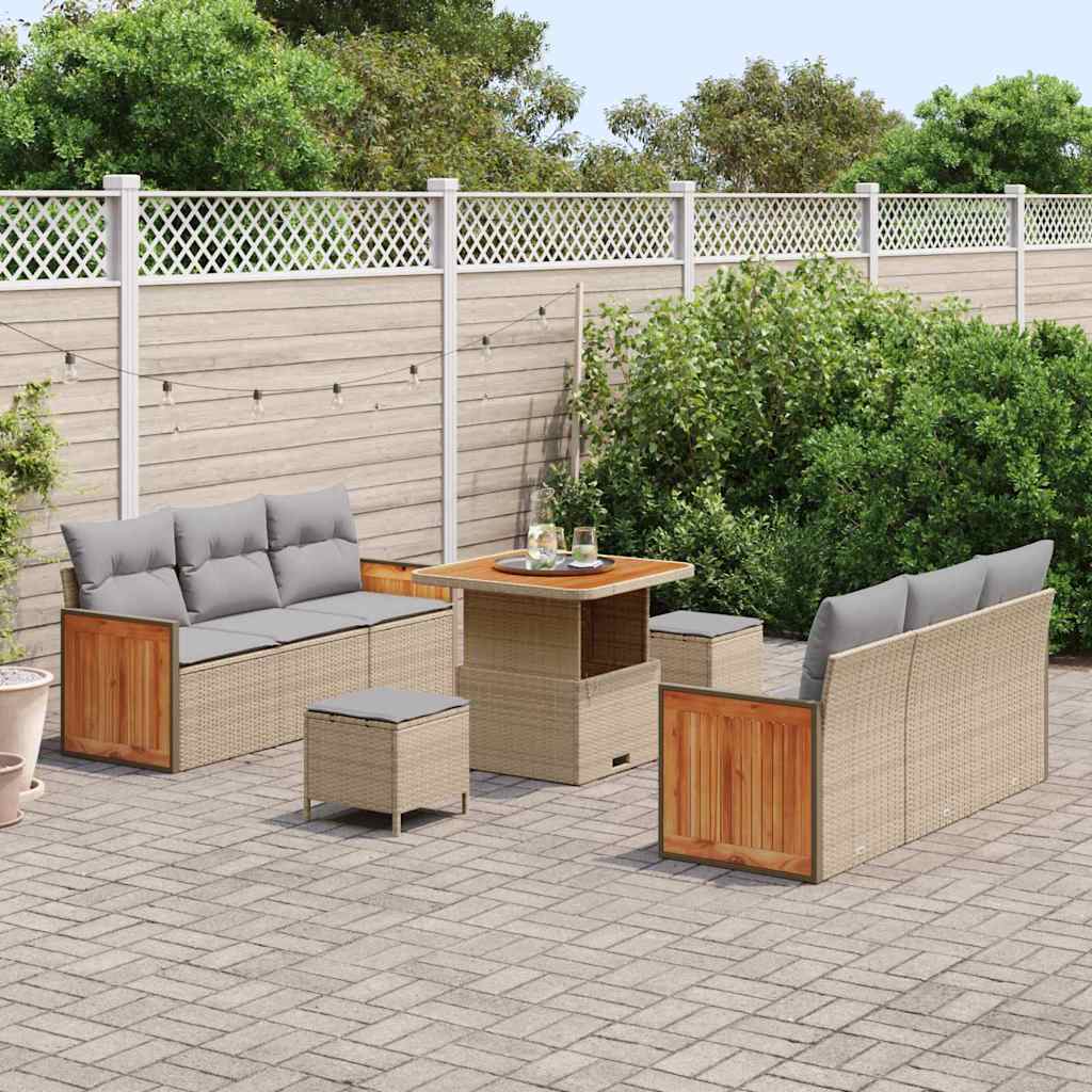 Tuinbankenset met kussen 9 pcs Beige en Licht Grijs is nu te koop bij PeponiXL, paradijselijk wonen!
