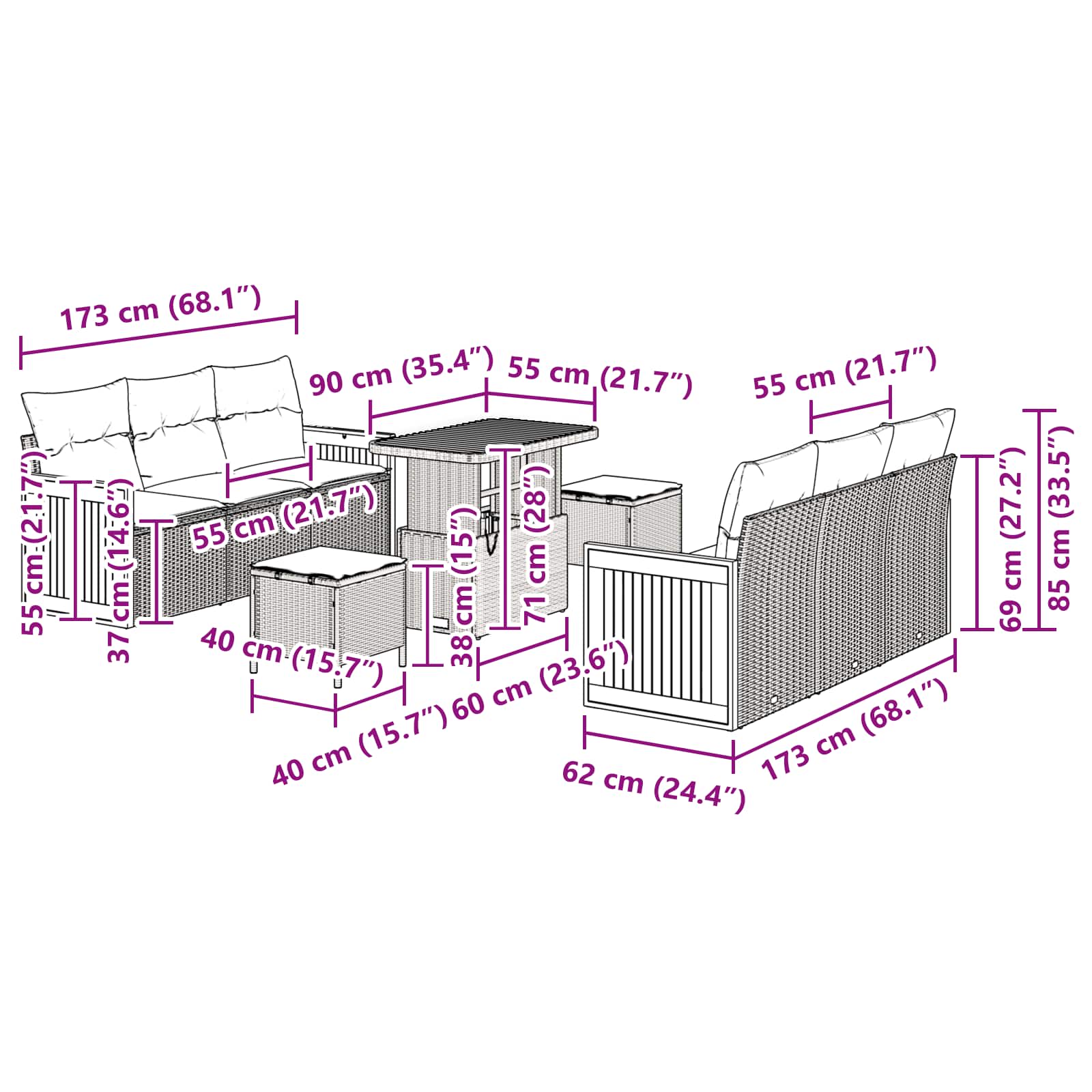 Tuinbankenset 9 pcs Zwart Poly Riet en Poedercoated Staal is nu te koop bij PeponiXL, paradijselijk wonen!