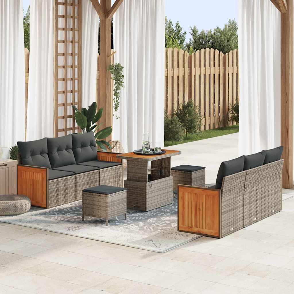 Tuinbankenset 9 pcs Grijs Poly Riet en Poedercoated Staal is nu te koop bij PeponiXL, paradijselijk wonen!