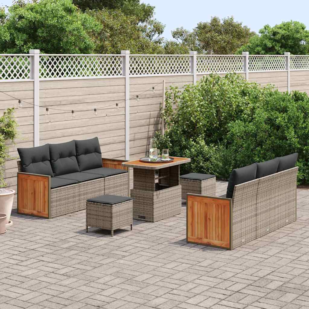 Tuinbankenset 9 pcs Grijs Poly Riet en Poedercoated Staal is nu te koop bij PeponiXL, paradijselijk wonen!