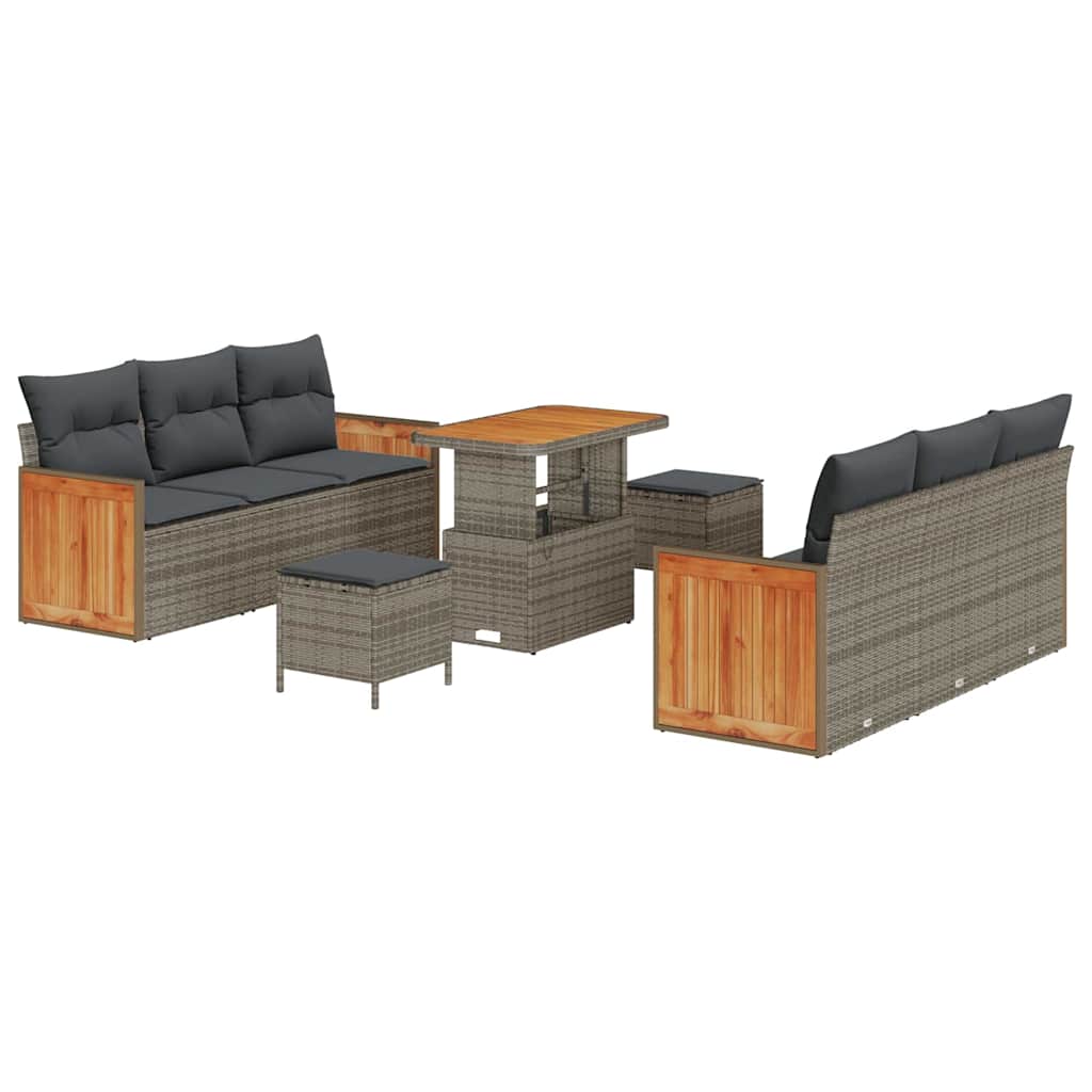 Tuinbankenset 9 pcs Grijs Poly Riet en Poedercoated Staal is nu te koop bij PeponiXL, paradijselijk wonen!