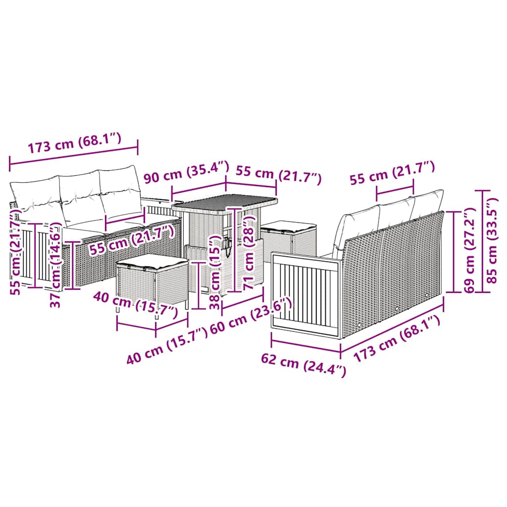 Tuinbankenset 9 pcs Grijs Poly Riet en Poedercoated Staal is nu te koop bij PeponiXL, paradijselijk wonen!