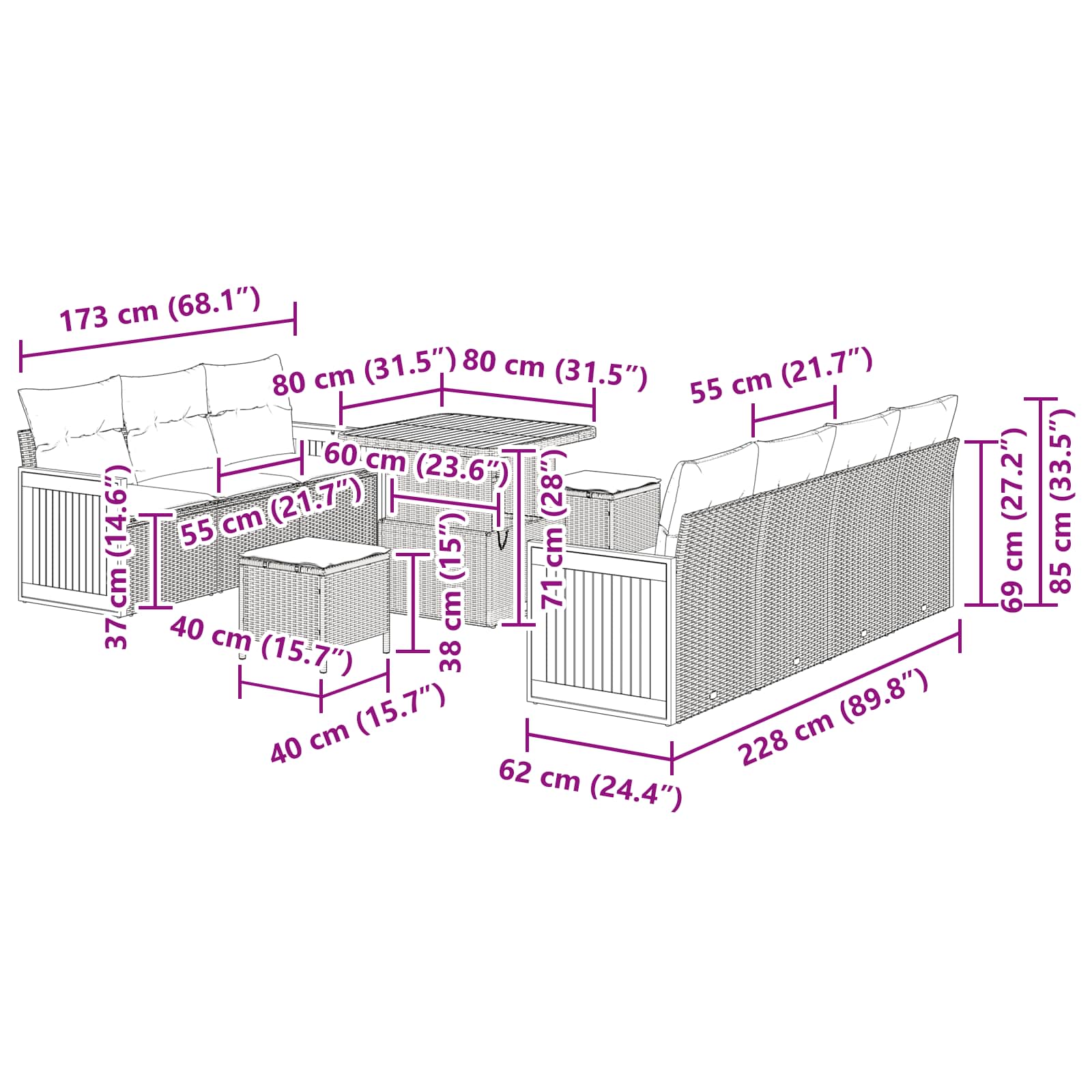 Tuinbankenset 10 pcs Zwart Poly Riet en Poedercoated Staal is nu te koop bij PeponiXL, paradijselijk wonen!