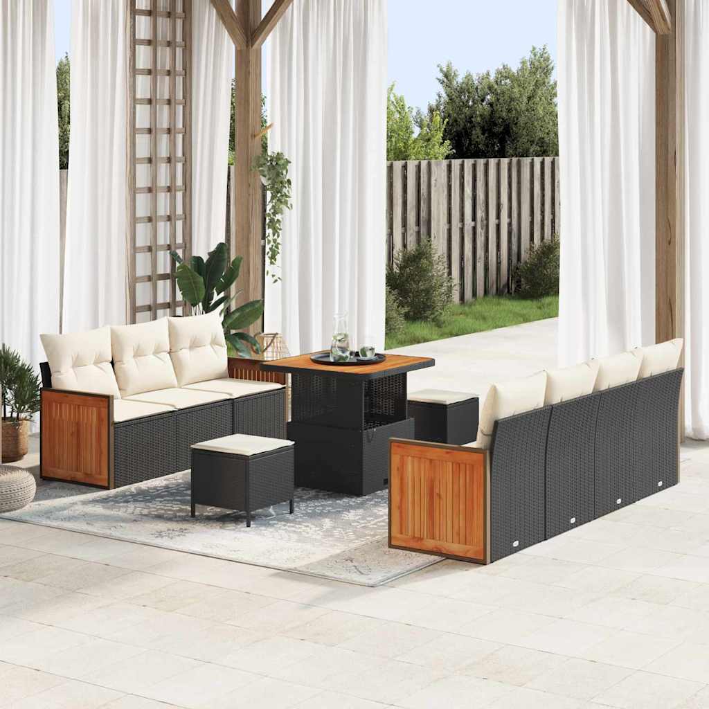 Tuinbankenset met kussen 10 pcs Zwart en Crème is nu te koop bij PeponiXL, paradijselijk wonen!