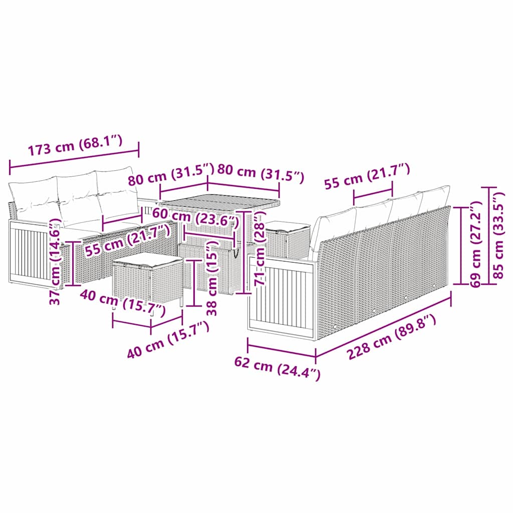Tuinbankenset met kussen 10 pcs Beige en Licht Grijs is nu te koop bij PeponiXL, paradijselijk wonen!