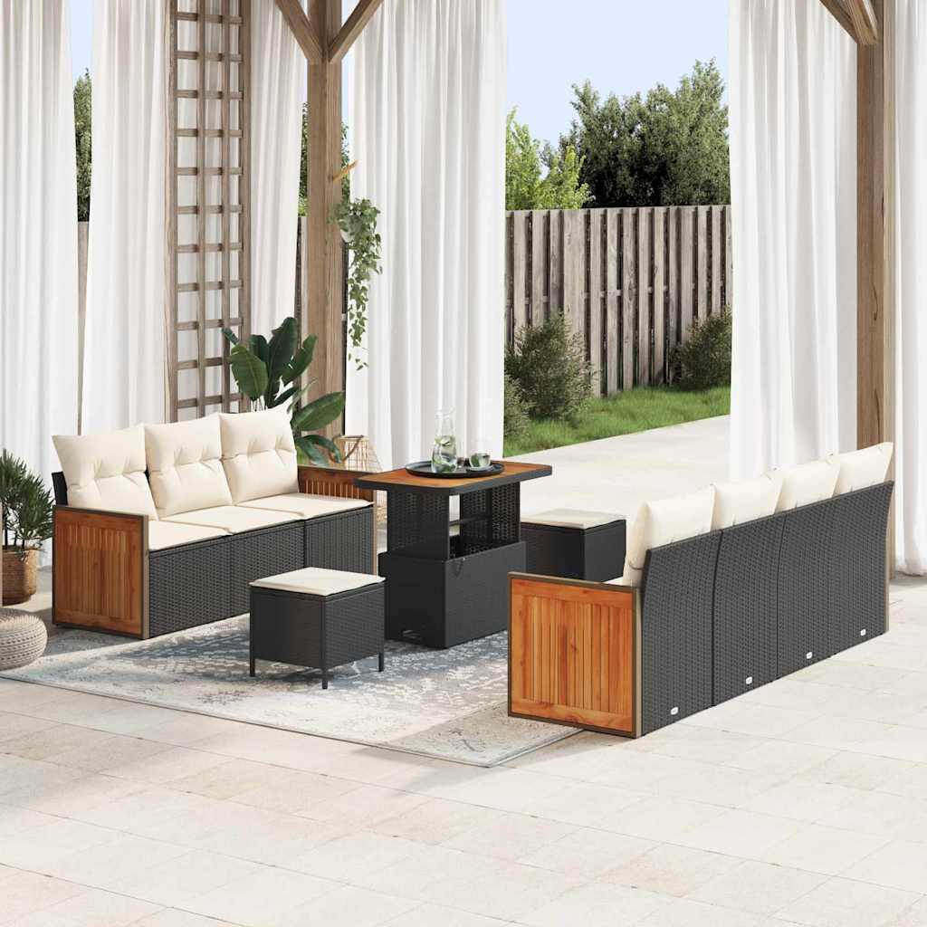 Tuinbankenset met kussen 10 pcs Zwart en Crème is nu te koop bij PeponiXL, paradijselijk wonen!