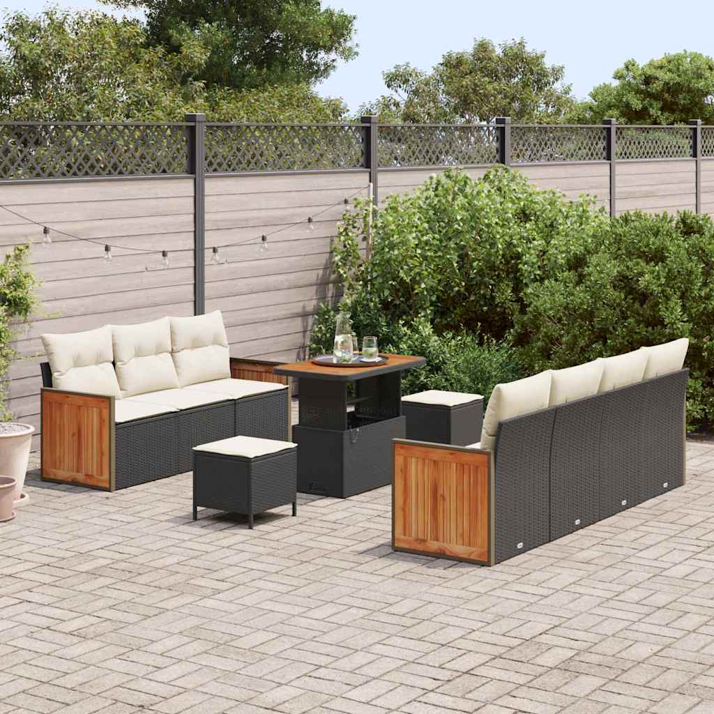 Tuinbankenset met kussen 10 pcs Zwart en Crème is nu te koop bij PeponiXL, paradijselijk wonen!