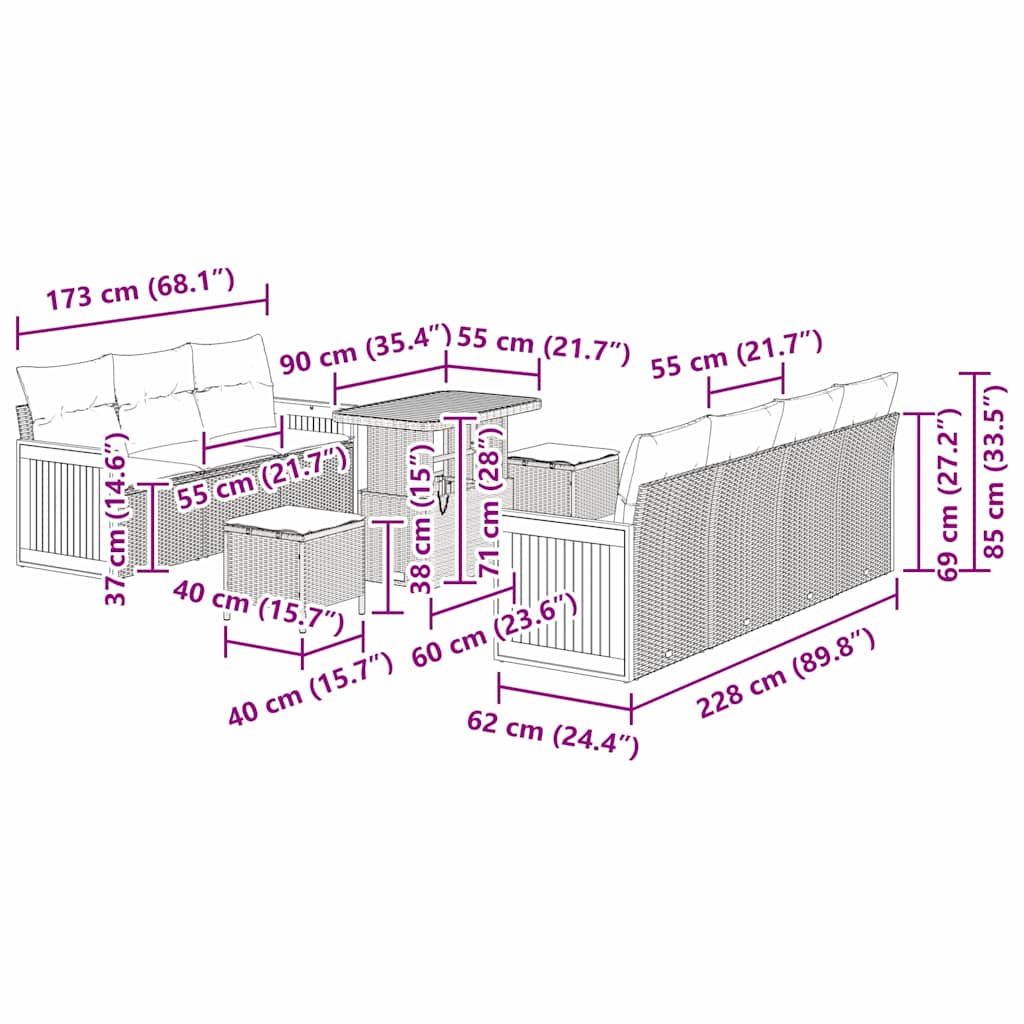 Tuinbankenset 10 pcs Grijs Poly Riet en Poedercoated Staal is nu te koop bij PeponiXL, paradijselijk wonen!