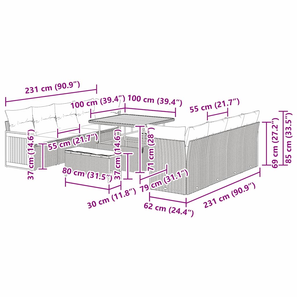 Tuinbankenset met kussen 11 pcs Beige en Licht Grijs is nu te koop bij PeponiXL, paradijselijk wonen!