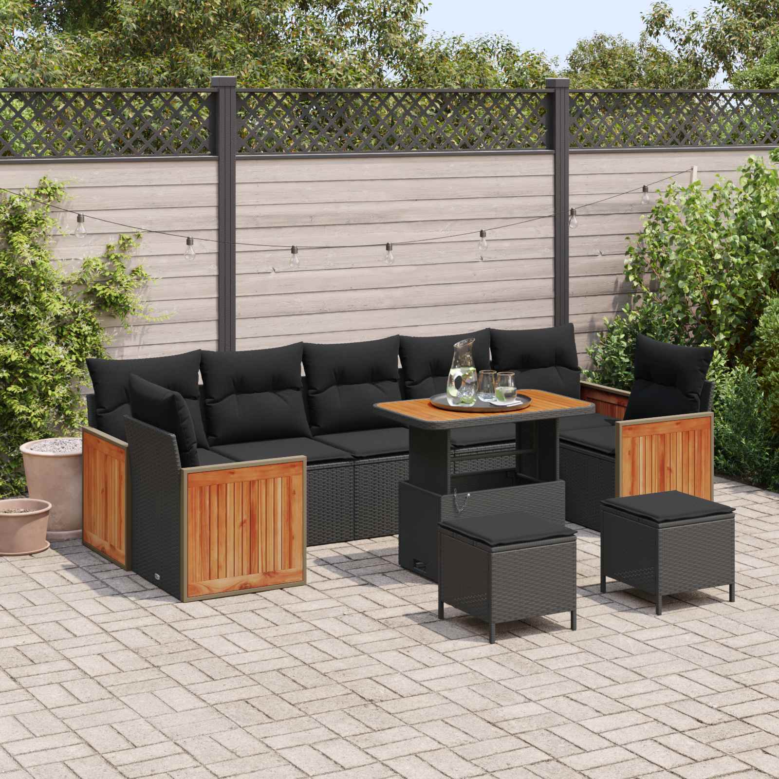 Tuinbankenset 10 pcs Zwart Poly Riet en Poedercoated Staal is nu te koop bij PeponiXL, paradijselijk wonen!