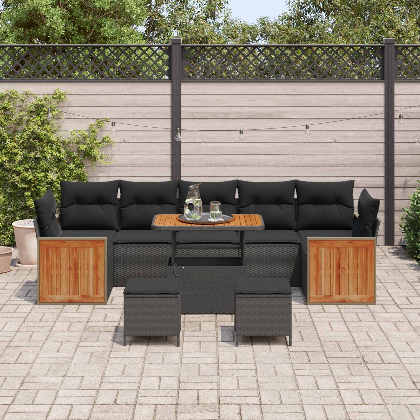 Tuinbankenset 10 pcs Zwart Poly Riet en Poedercoated Staal is nu te koop bij PeponiXL, paradijselijk wonen!