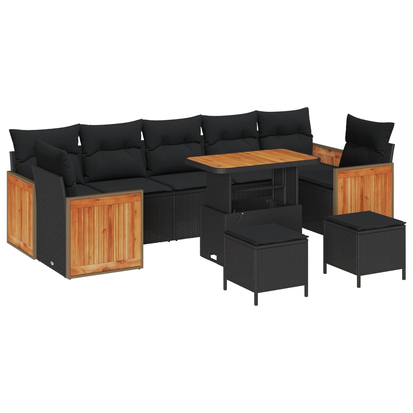Tuinbankenset 10 pcs Zwart Poly Riet en Poedercoated Staal is nu te koop bij PeponiXL, paradijselijk wonen!