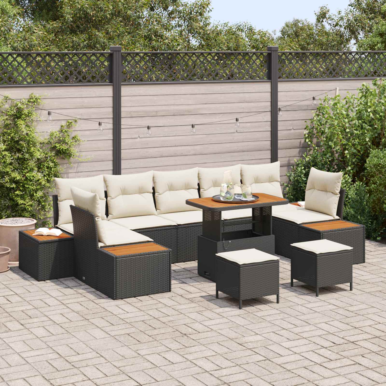 Tuinbankenset met kussen 10 pcs Zwart en Crème is nu te koop bij PeponiXL, paradijselijk wonen!
