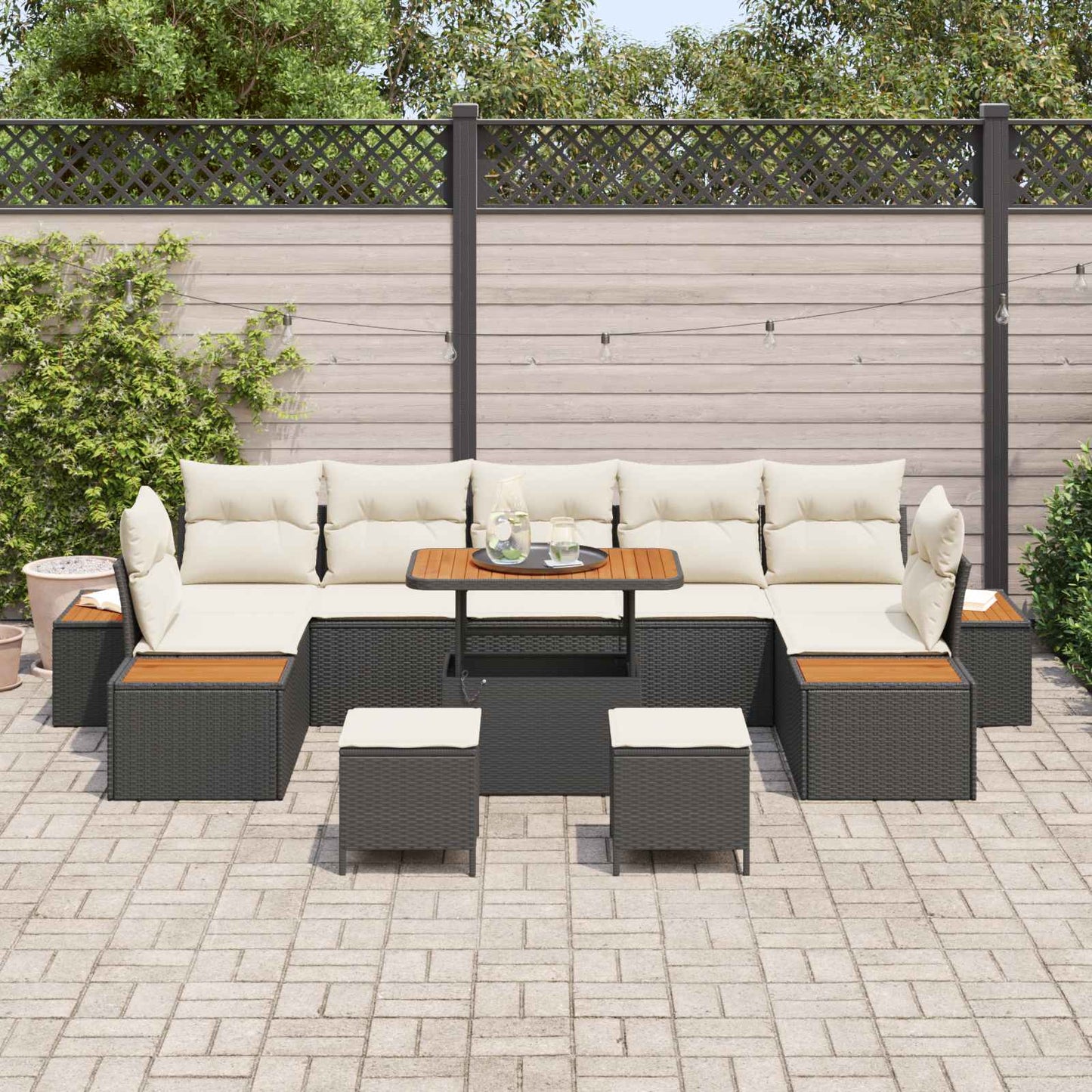 Tuinbankenset met kussen 10 pcs Zwart en Crème is nu te koop bij PeponiXL, paradijselijk wonen!