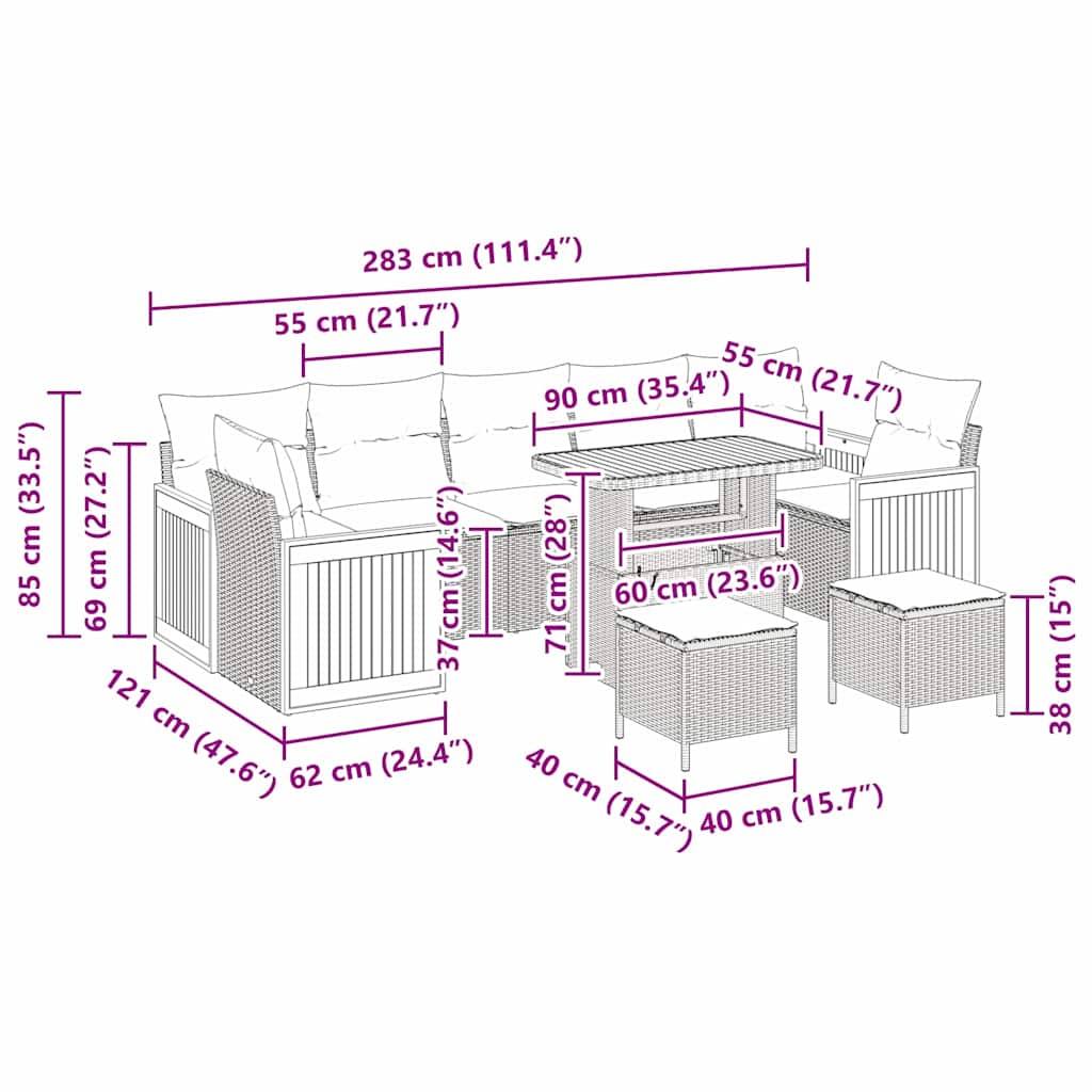 Tuinbankenset met kussen 10 pcs Zwart en Crème is nu te koop bij PeponiXL, paradijselijk wonen!