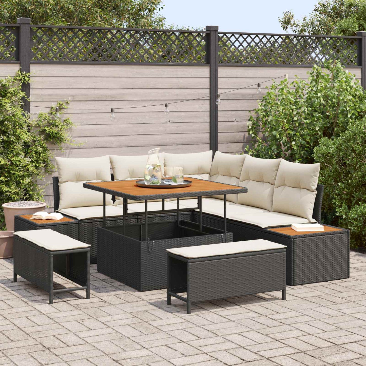 Tuinbankenset met kussen 8 pcs Zwart en Crème is nu te koop bij PeponiXL, paradijselijk wonen!