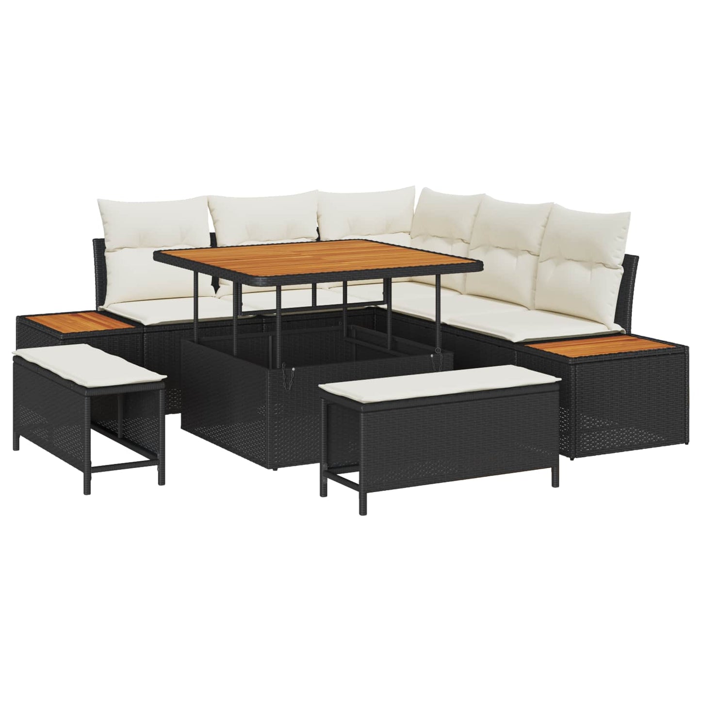 Tuinbankenset met kussen 8 pcs Zwart en Crème is nu te koop bij PeponiXL, paradijselijk wonen!