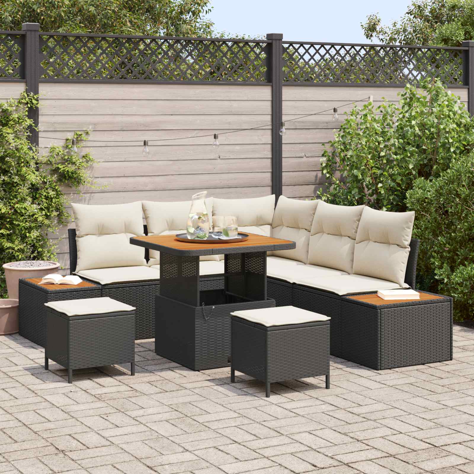 Tuinbankenset met kussen 8 pcs Zwart en Crème is nu te koop bij PeponiXL, paradijselijk wonen!